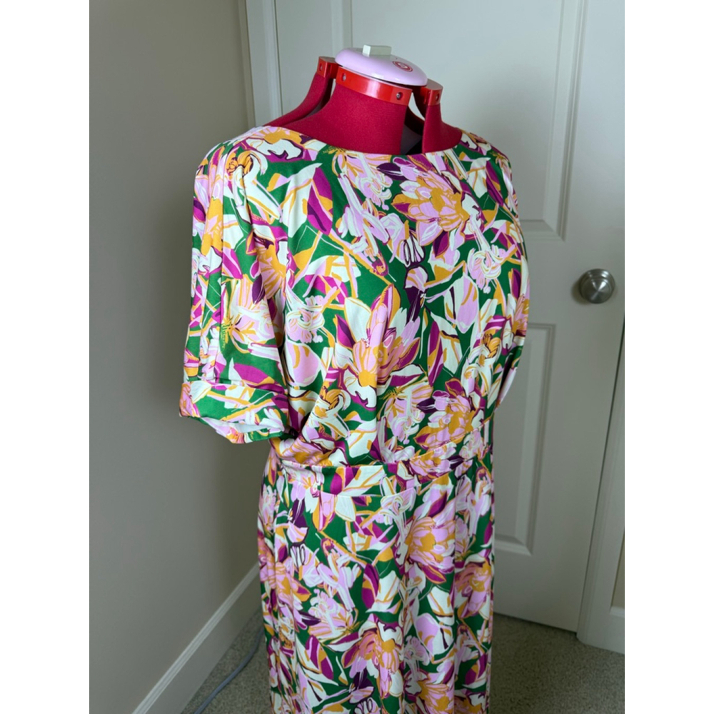 NWOT Women's ANNA ANNAX Plus 1X Green Pink Floral Maxi Dress